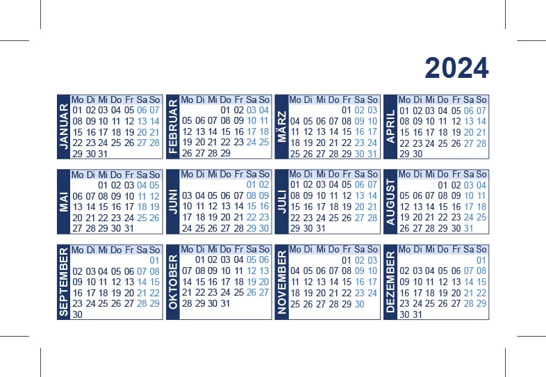 Druckvorlage Minikalender 2024 herunterladen