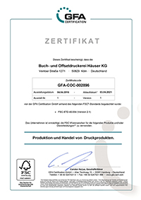 FSC®-Zertifikat der GFA Certification GmbH